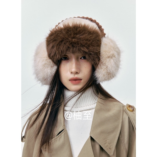 毛绒帽子耳罩二件套女冬街头韩版日系户外防寒保暖护耳地主帽耳暖
