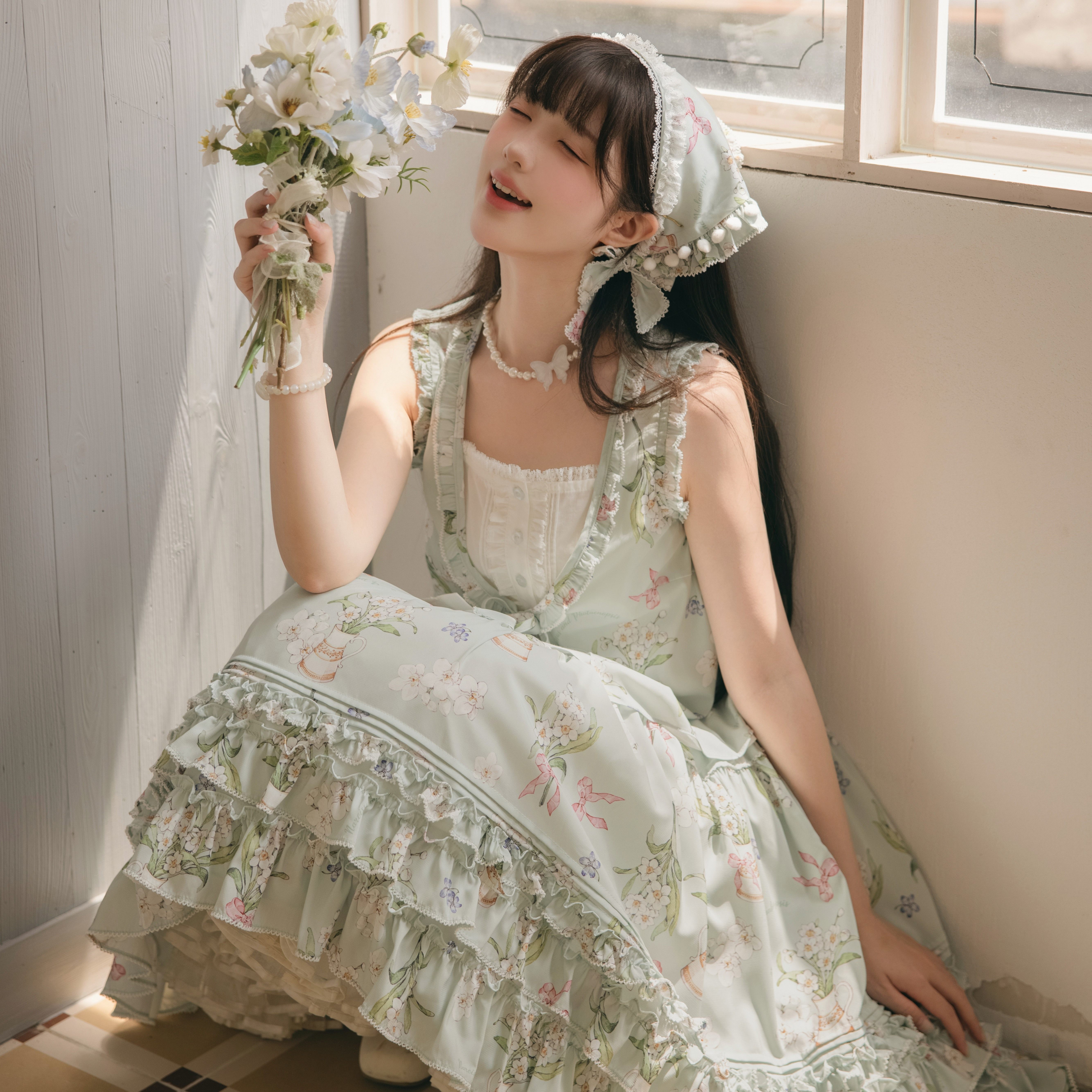 【一团定金】水仙花与蝴蝶兰 雪纺分体假两件 Lolita洛丽塔日常