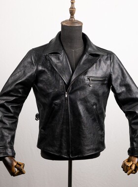 ACE浮生出品30S复古茶芯马皮运动斜拉翻领机车皮夹克SPORTSJACKET