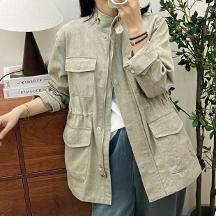 2026复古工装 多口袋上衣可收腰设计感夹克外套 风衣女早春薄款