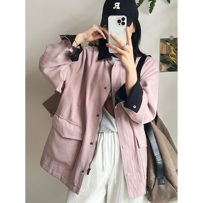 韩系工装风衣外套女春季新款设计感小众百搭翻领宽松上衣