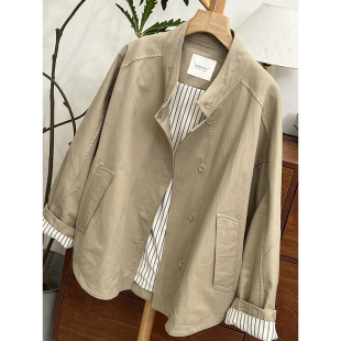 简约立领水洗纯棉风衣短款 休闲上衣夹克 外套宽松显瘦立体剪裁长袖