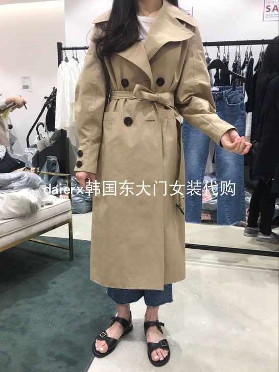 韩国东大门双排扣系带翻领风衣