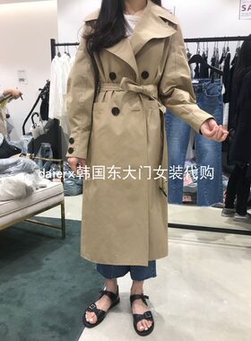 韩国东大门双排扣系带翻领风衣