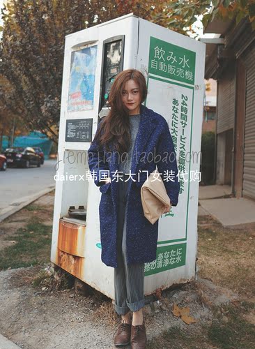 文艺复古杂色加绒版呢大衣现货
