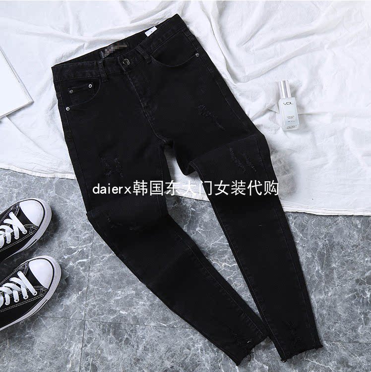 daierx现货薄绒牛仔裤女九牛仔裤