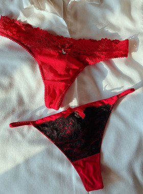 红色丁字裤女细绳内裤一根绳性感t裤tback过年纯棉裆