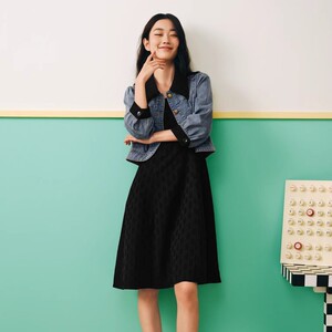 【恒恒折扣】诗2023秋撞色翻领牛仔外套格纹提花连衣裙两件套女