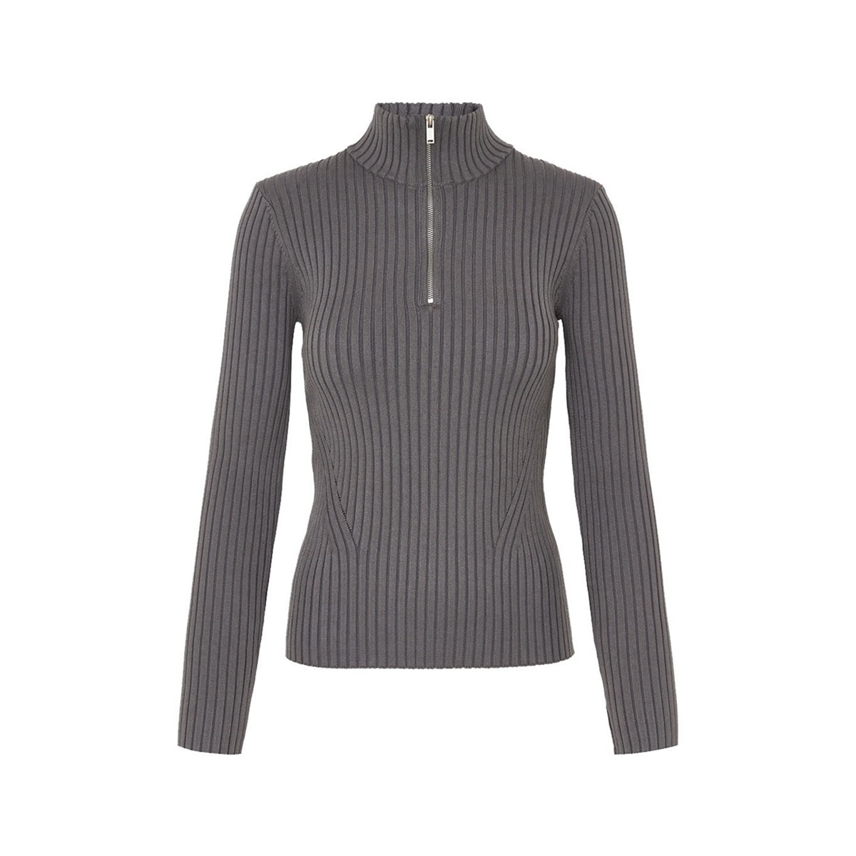 UR&DC2024秋季新款时尚休闲设计感修身立领拉链套头针织衫女上衣