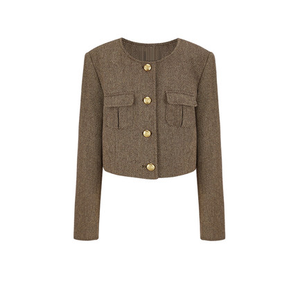 UR&DC2025春季新款法式复古小香肌理感金属扣薄款圆领短款外套女