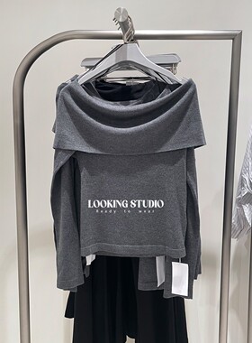 UR&DC2025秋季新款纯欲气质简约一字领修身短款长袖针织衫女上衣