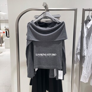 UR&DC2025秋季新款纯欲气质简约一字领修身短款长袖针织衫女上衣