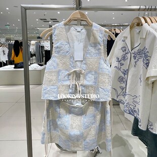 设计感民族风花朵肌理感系带无袖 马甲女短上衣 新款 UR&DC2025夏季