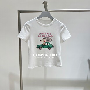 UR&DC2026夏季新款小个子时尚休闲撞色印花修身短袖T恤女短款上衣