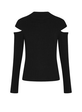 UR&DC2026春季新款法式时髦设计感镂空针织衫女黑色紧身打底上衣