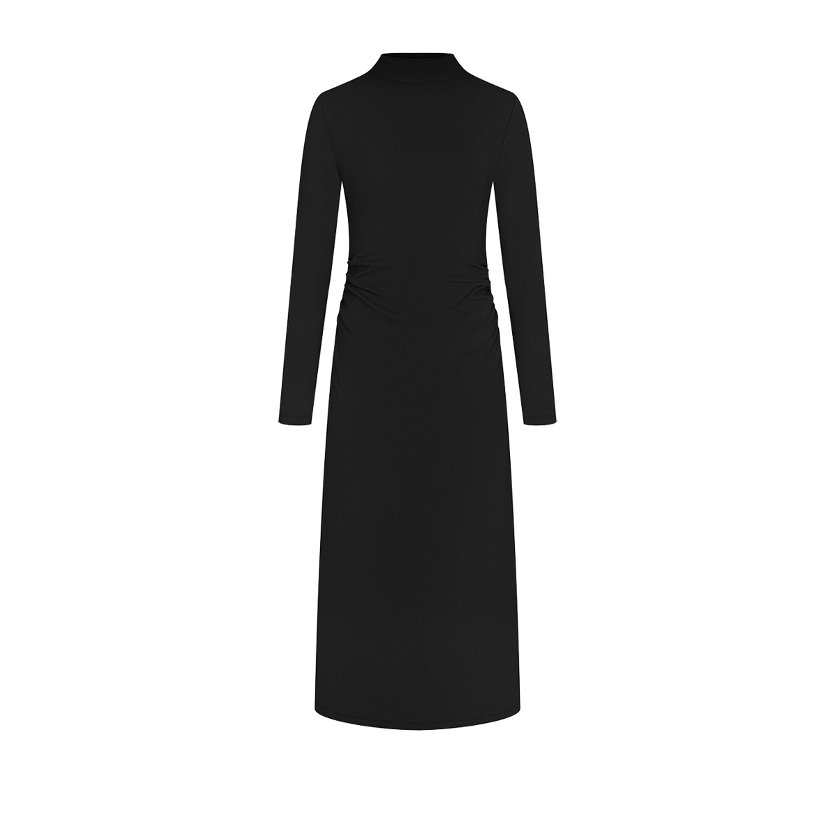 UR&DC2024冬季新款法式简约气质休闲褶皱长袖连衣裙半高领打底裙