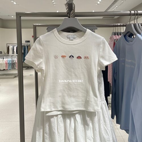 UR&DC2026春季新款都市百搭萌宠印花修身圆领短袖T恤女棉短款上衣