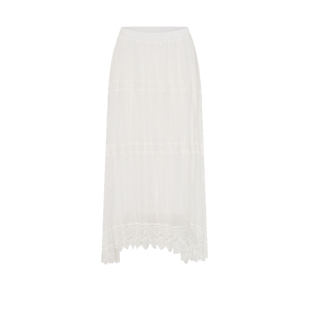UR&DC2025春季新款法式气质松紧腰拼接蕾丝花边超宽松白色半身裙