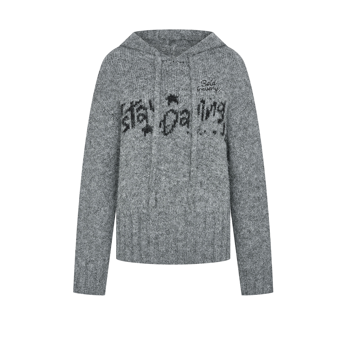 UR&DC2024冬季新款甜酷风字母宽松软糯软糯连帽针织衫女毛衣外套