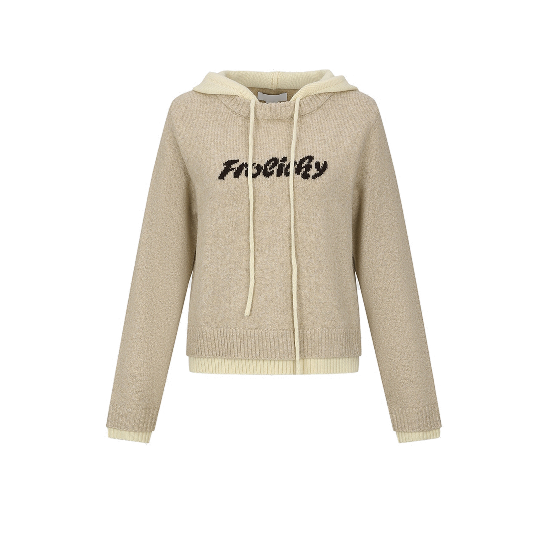 UR&DC2025秋冬新款法式设计感休闲撞色假两件连帽衫抽绳针织衫女