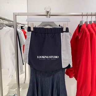 UR&DC2025秋季新款设计感泽西风休闲运动撞色拼接半裙松紧腰短裙