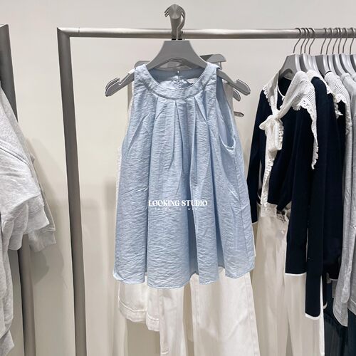 UR&DC2026春季新款休闲气质通勤宽松圆领无袖罩衫衬衫女短款上衣