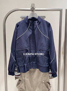 UR&DC2025秋季新款休闲潮流运动风撞色线条超宽松短款外套女夹克