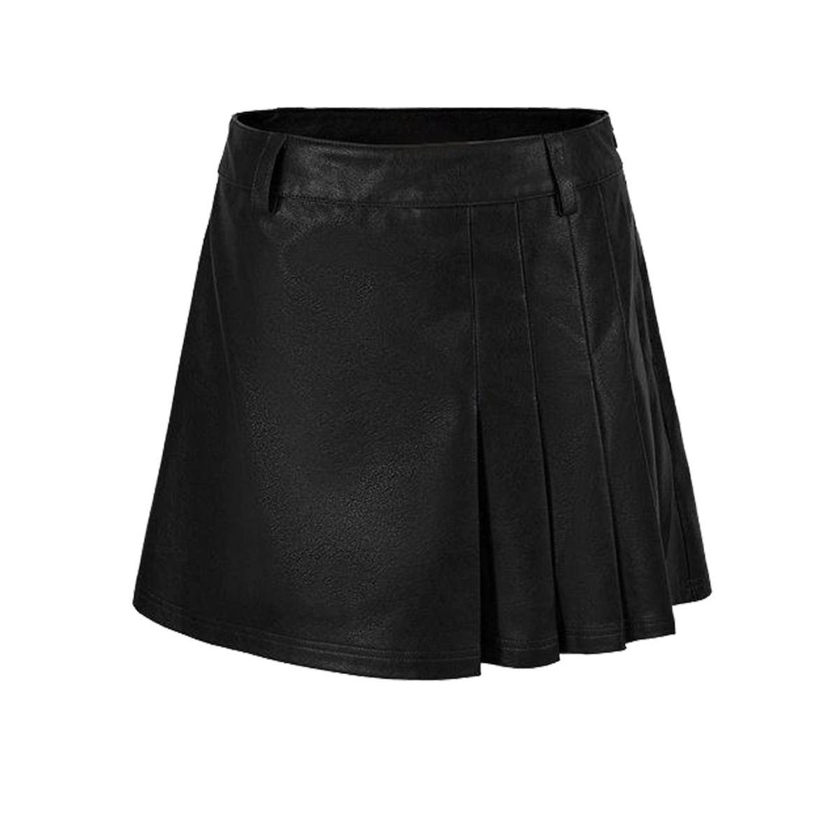 UR&DC2024秋冬款高级感气质质感百褶高腰半裙黑色PU皮裙短裙A字裙