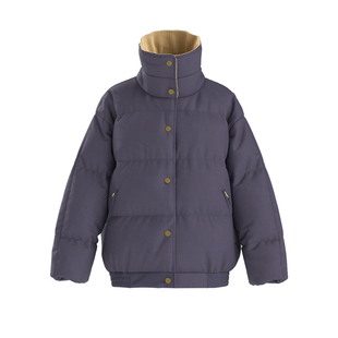 UR&DC2024冬季新款小个子时尚立领翻领拉链口袋宽松短款羽绒服女