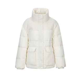 UR&DC冬季小香风时尚设计感拼接黑色保暖立领短款羽绒服女厚外套