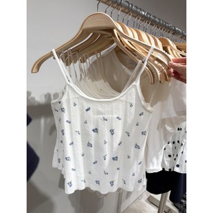 UR&DC2025夏季新款法式甜美bm风碎花时尚百搭短款内搭吊带上衣女