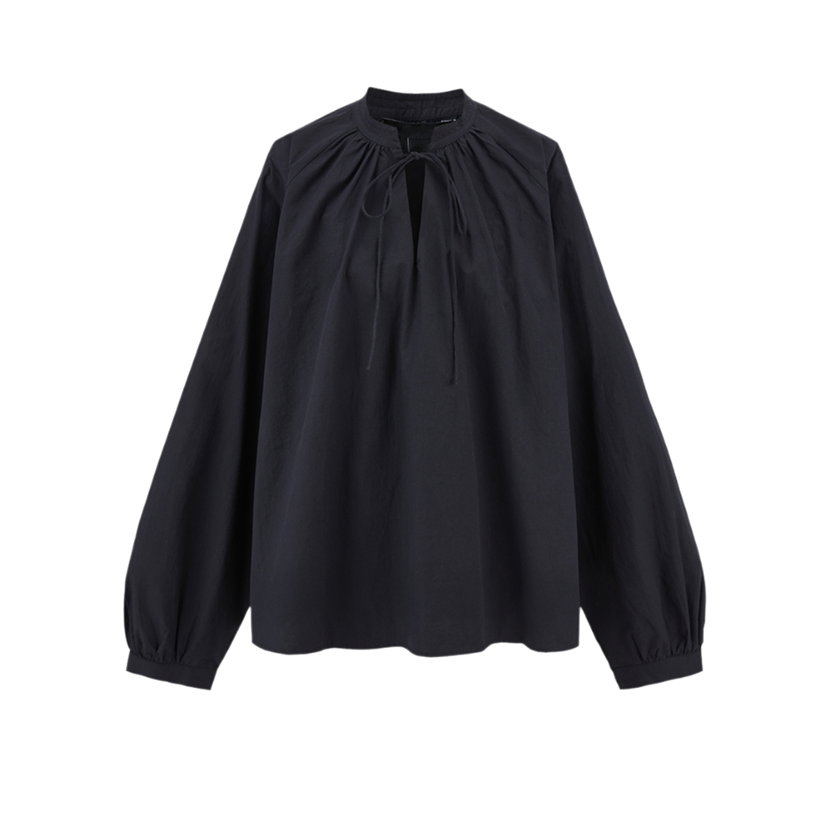 UR&DC2024秋季新款时尚法式气质系带宽松立领长袖罩衫衬衫女薄款