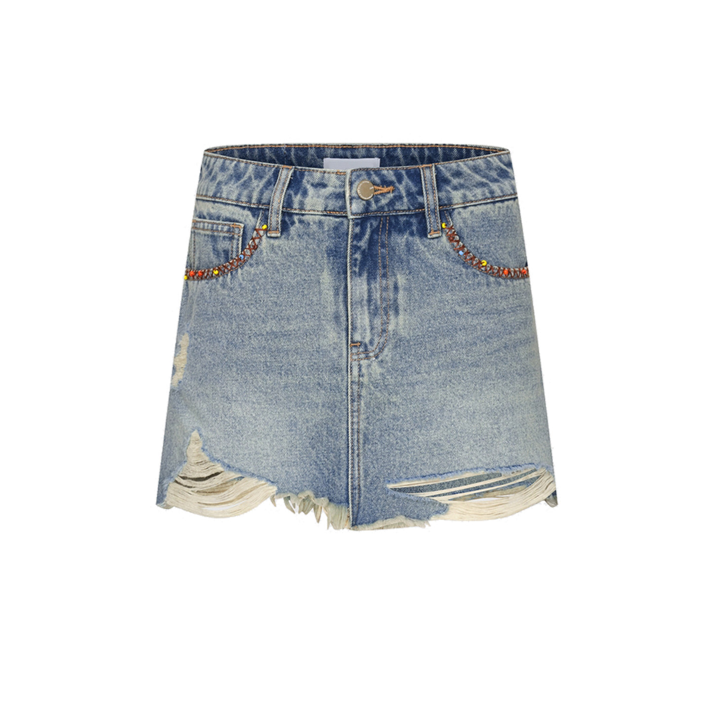 UR&DC2025夏季新款复古休闲毛须破洞超短款A字裙半裙蓝色牛仔短裙