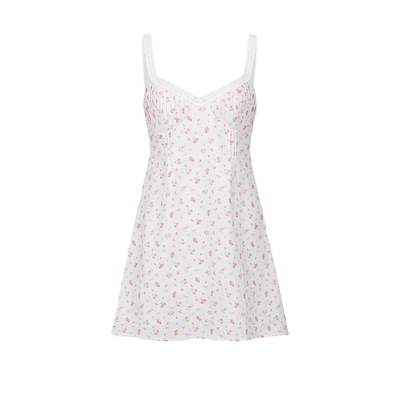 UR&DC2025夏季新款法式甜美风小清新拼接蕾丝碎花打揽吊带连衣裙