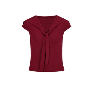 UR&DC2025夏季新款气质设计感披肩假两件短款短袖针织T恤女上衣