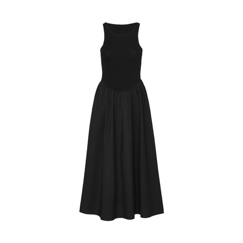 UR&DC2026夏季新款复古赫本风气质黑色拼接无袖圆领背心裙连衣裙