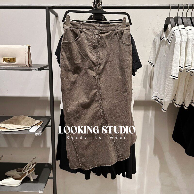 长裙半身裙复古H型不规则半身裙