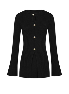 UR&DC2025秋季新款法式气质高级修身黑色外搭金属纽扣针织开衫女