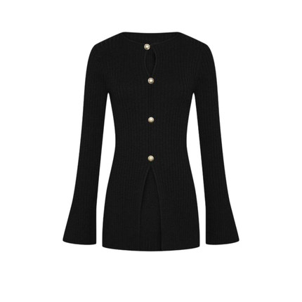 UR&DC2025秋季新款法式气质高级修身黑色外搭金属纽扣针织开衫女