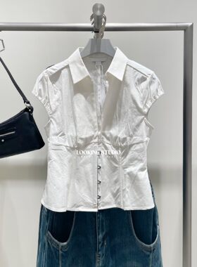 UR&DC2026夏季新款潮流时尚纯色鱼骨修身开襟短袖衬衫女短款上衣
