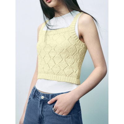 UR&DC2026夏季新款法式气质时尚方领修身无袖吊带针织背心女上衣