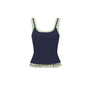 UR&DC2025夏季新款撞色休闲假两件设计感吊带针织衫女木耳边上衣