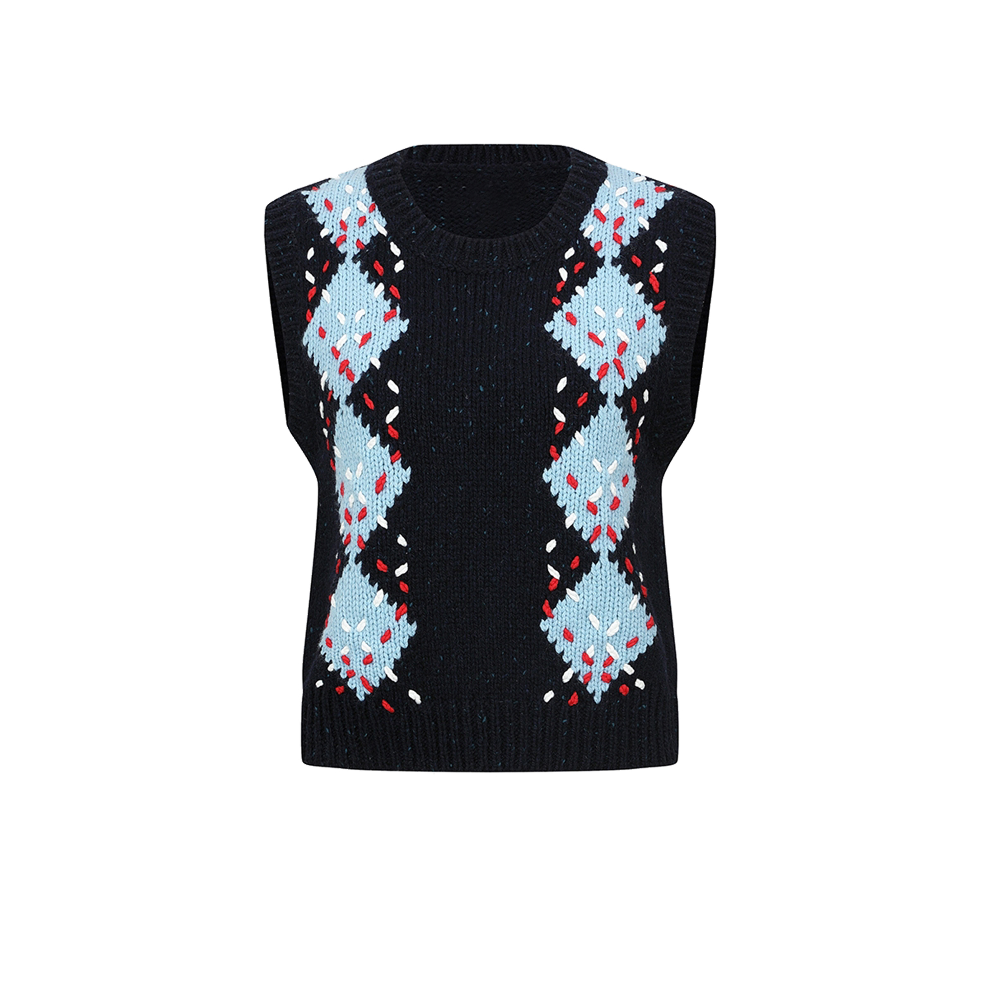 UR&DC2025冬季新款休闲学院风菱格提花短款无袖背心针织衫女上衣