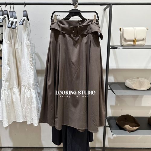 中长裙a字裙法式高腰腰带半身裙