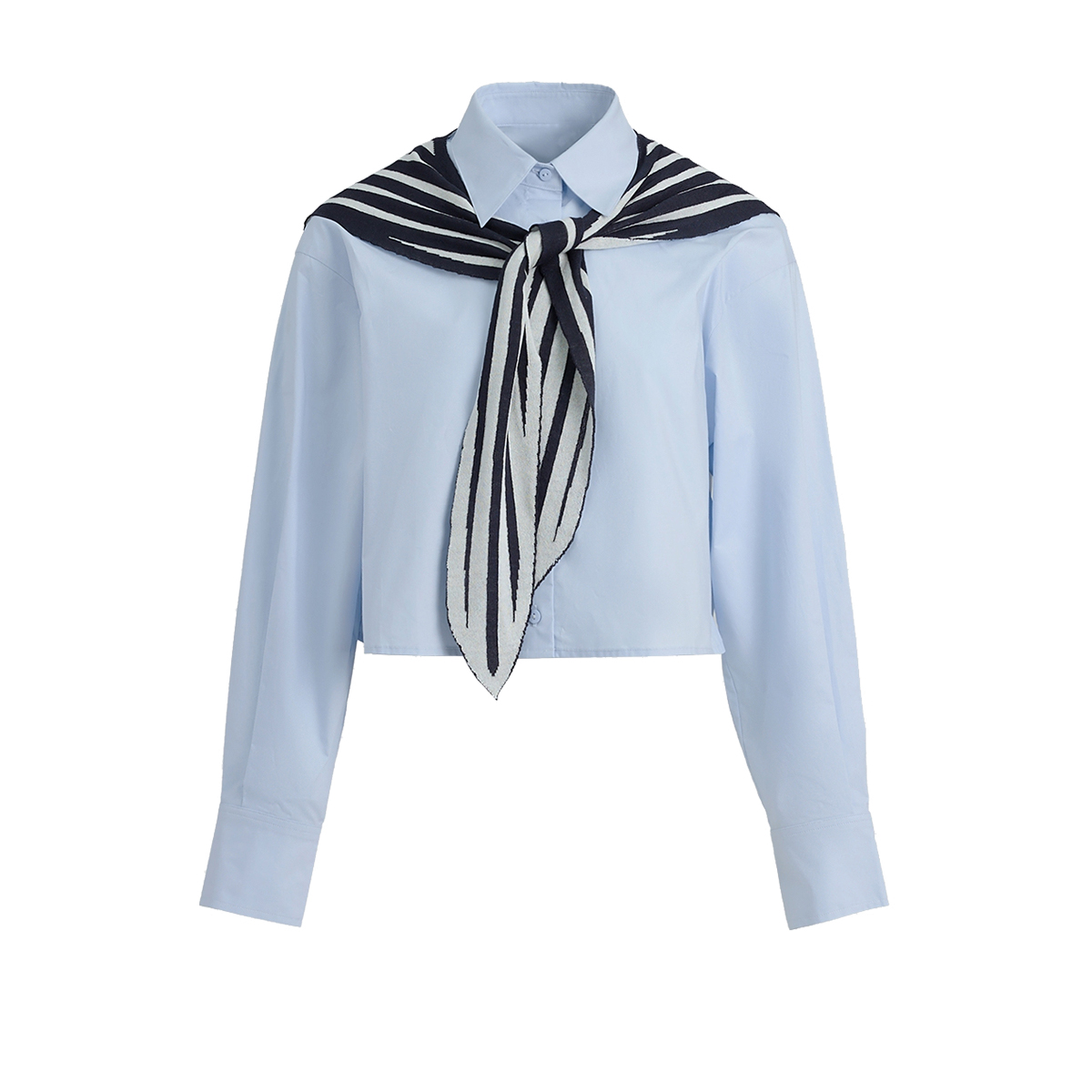 UR&DC2024秋季新款时尚学院海军风条纹披肩设计感开襟长袖衬衫女