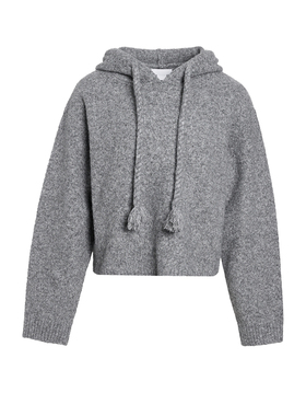 UR&DC2024秋冬新款格雷系慵懒灰色连帽毛衣长袖针织衫女短款上衣