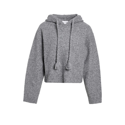 UR&DC2024秋冬新款格雷系慵懒灰色连帽毛衣长袖针织衫女短款上衣