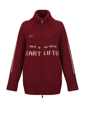 UR&DC2026春季新款潮流复古运动风字母提花双拉链立领针织开衫女