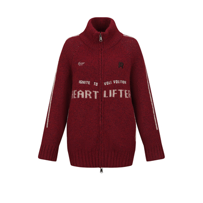 UR&DC2026春季新款潮流复古运动风字母提花双拉链立领针织开衫女