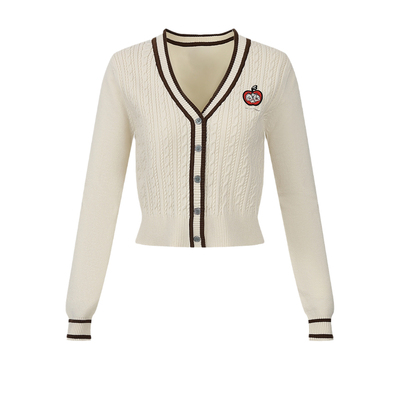 UR&DC2024春季新款迪士尼奇奇蒂蒂系列学院V领薄款针织开衫外套女